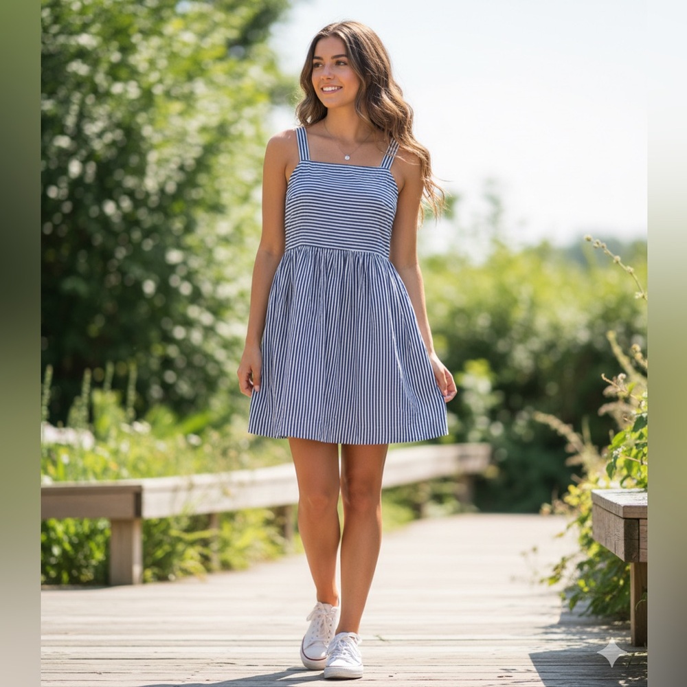 LOFT woman Dress in Navy and White Stripes